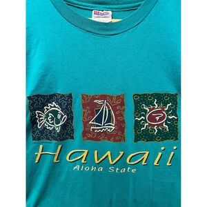 Vintage Hanes Hawaii Aloha State T Shirt Mens XL Teal Maui Divers Made in USA